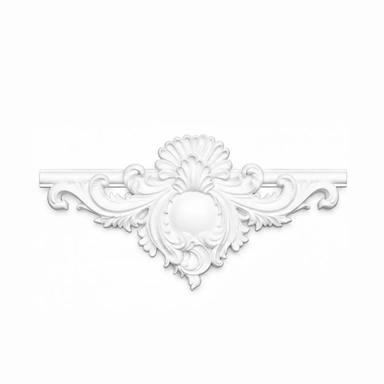 Ornement mural baroque 775 x 382 mm – Motif central à volutes et coquille