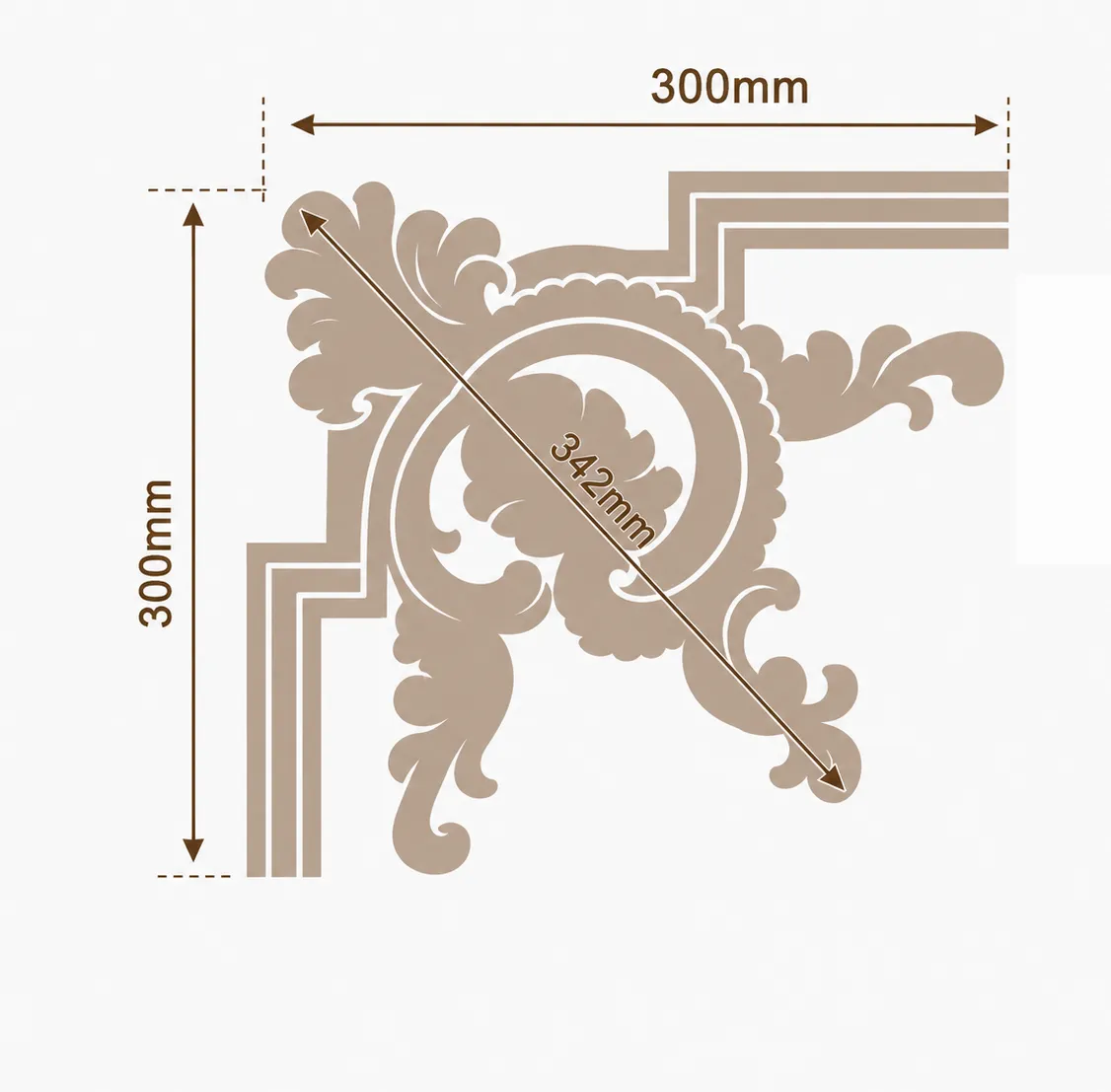 Format de Angle décoratif rosace et acanthe 300 x 300 mm – Coin d'encadrement mural