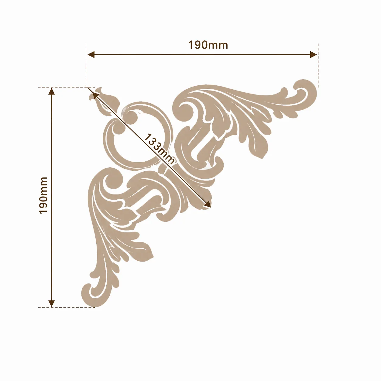 Format de Angle décoratif volutes et anneau 190 x 190 mm – Coin d'encadrement mural