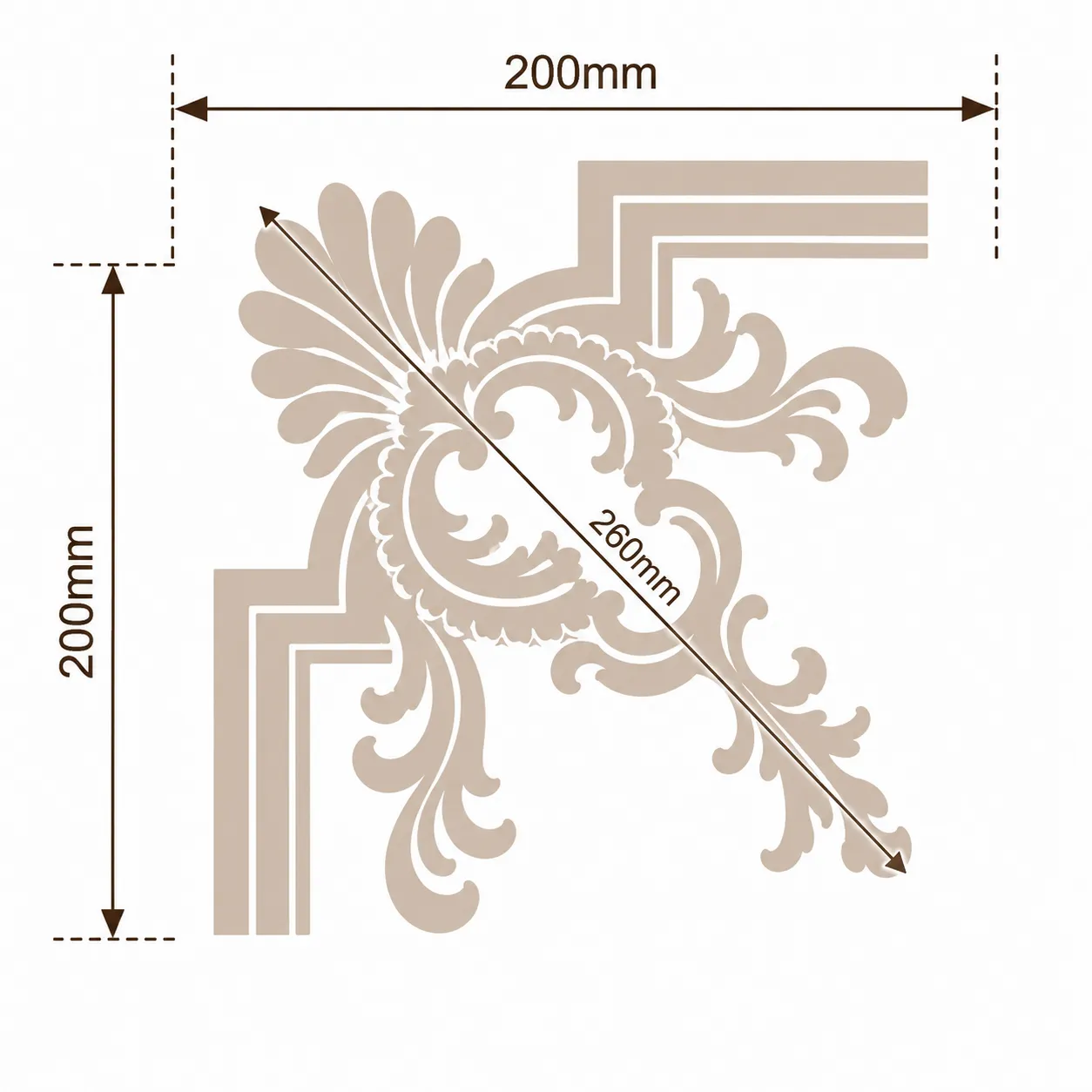 Format de Angle décoratif rosace baroque 200 x 200 mm – Coin d'encadrement mural