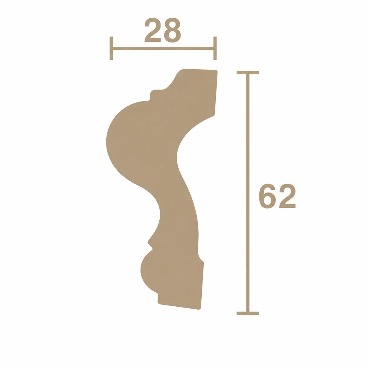 Format de Moulure murale galbée 28 x 62 mm – Cimaise décorative double doucine