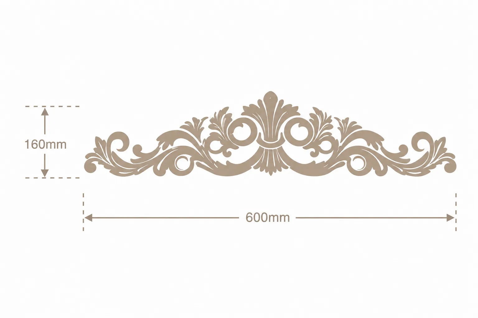 Format de Ornement mural fronton baroque 600 x 160 mm – Applique décorative à volutes et acanthes
