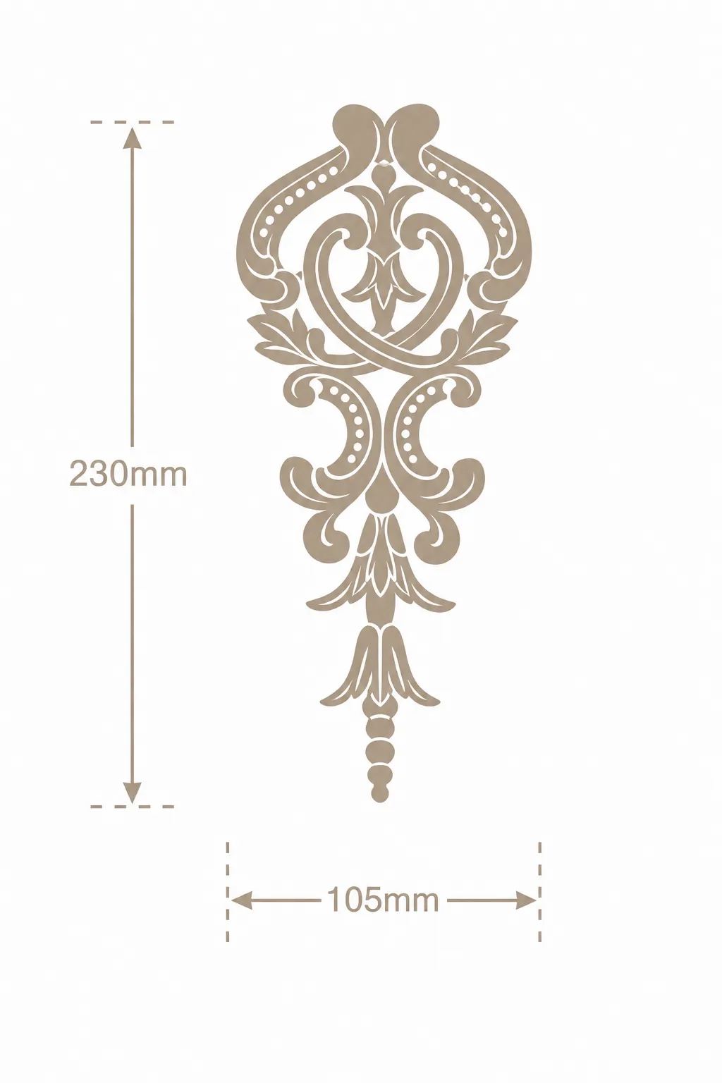 Format de Ornement mural pendentif baroque 230 x 105 mm – Applique décorative à volutes et perles