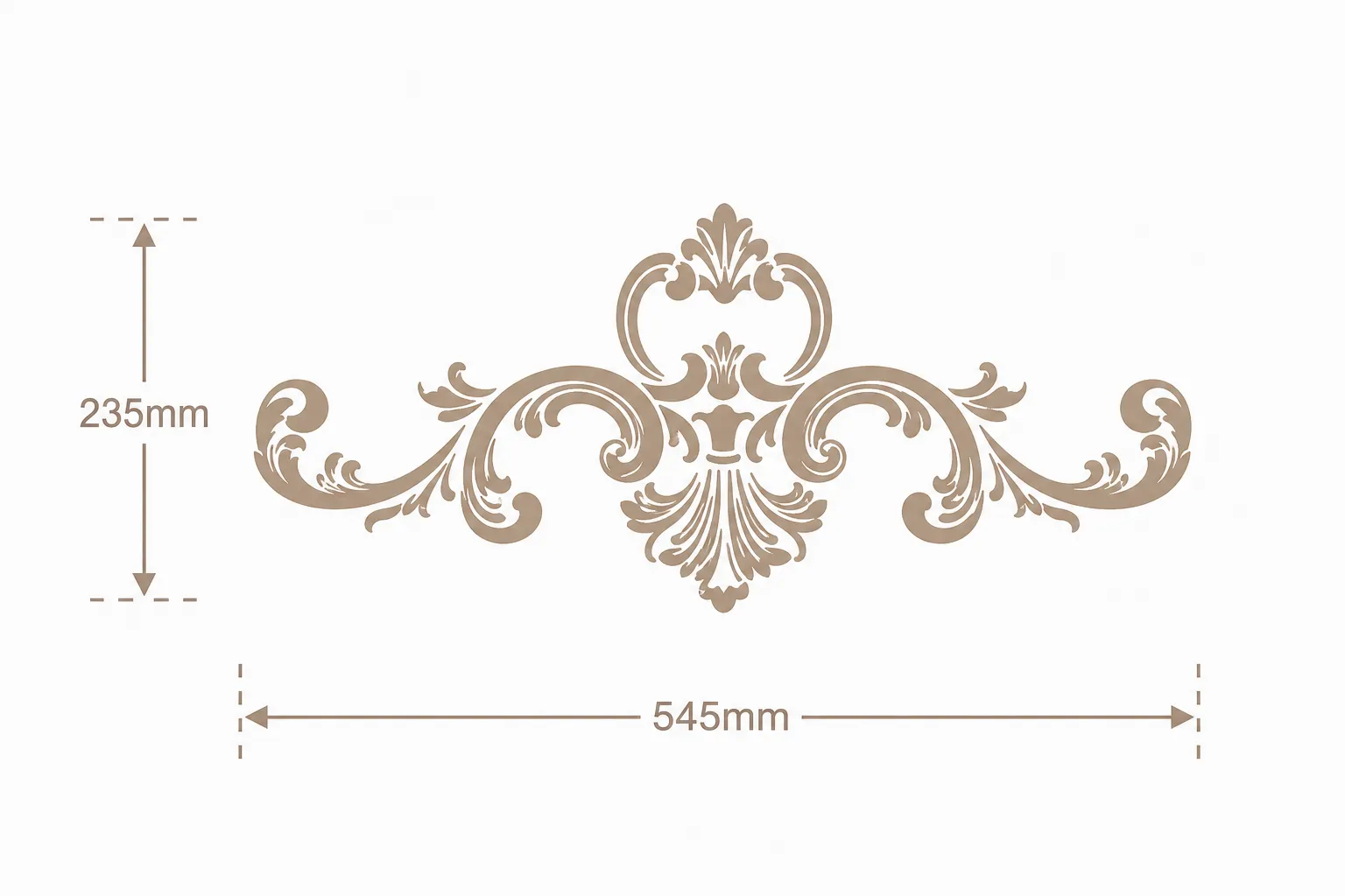 Format de Ornement mural rocaille 545 x 235 mm – Applique décorative à volutes et palmette