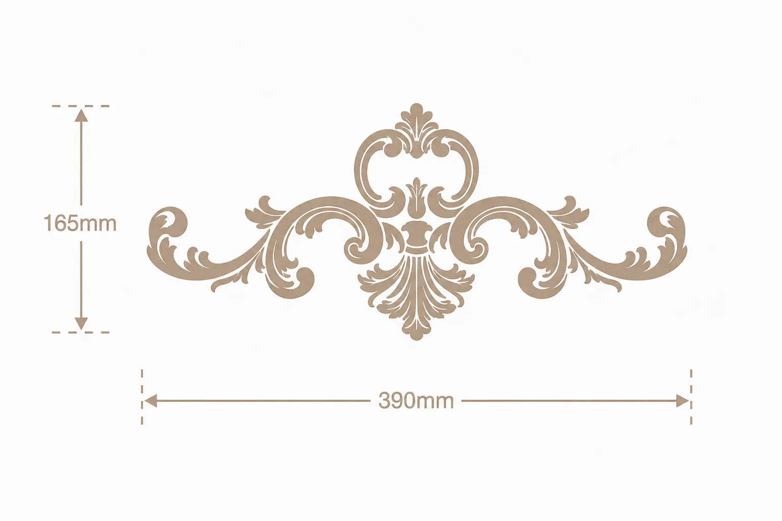 Format de Ornement mural rocaille 390 x 165 mm – Applique décorative à volutes et palmette