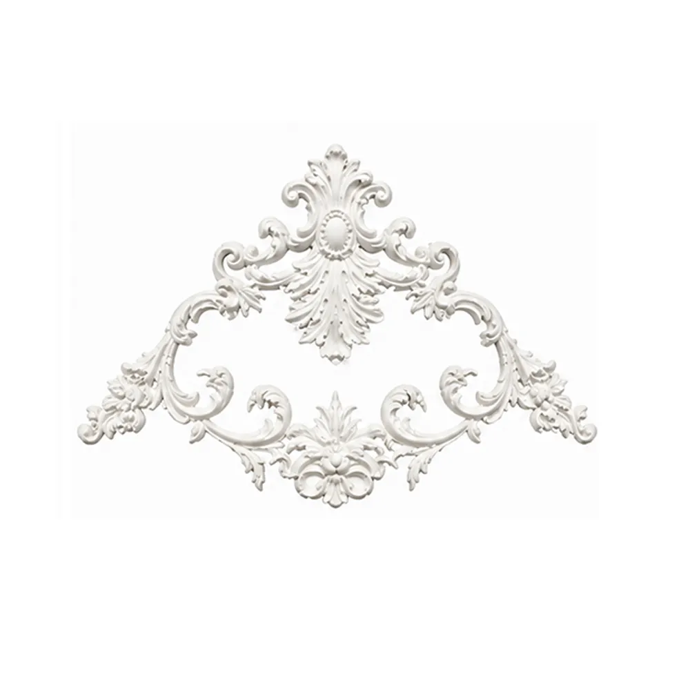 Ornement mural fronton fleuri 813 x 515 mm – Applique décorative à volutes et cartouche