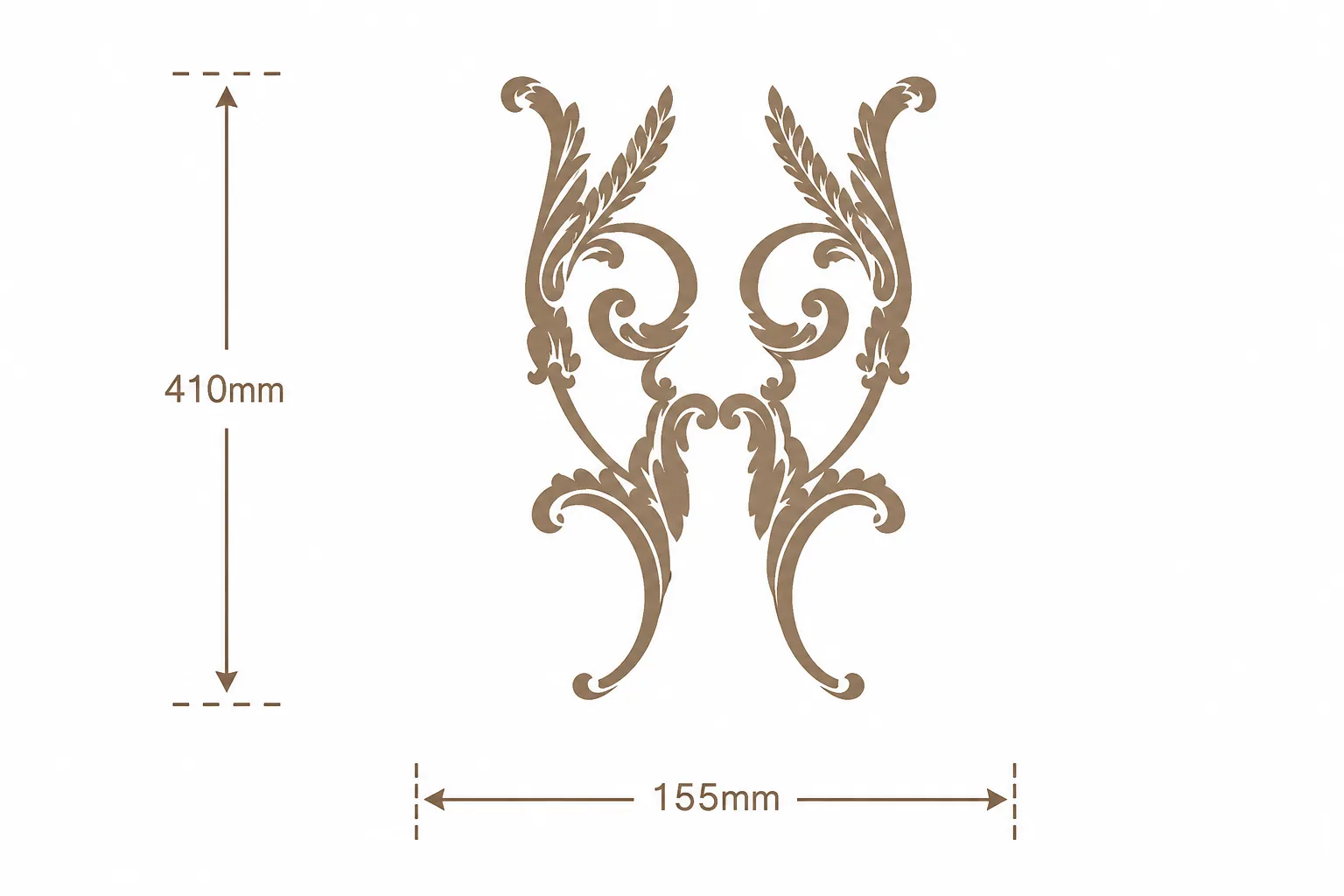 Format de Ornement mural volutes symétriques 155 x 410 mm – Paire d'appliques décoratives gauche et droite