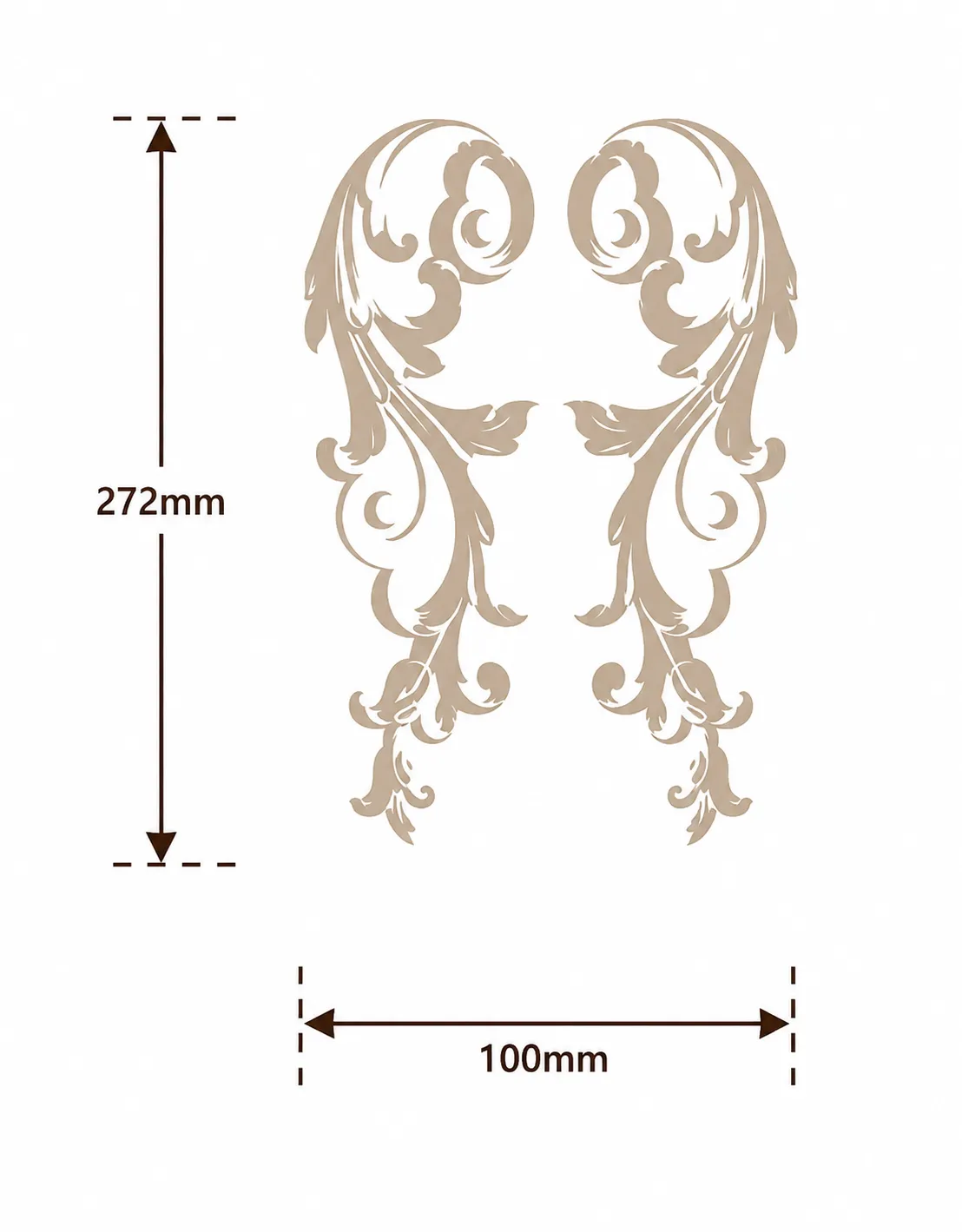 Format de Ornement mural volutes d'acanthe 100 x 272 mm – Paire d'appliques décoratives gauche et droite
