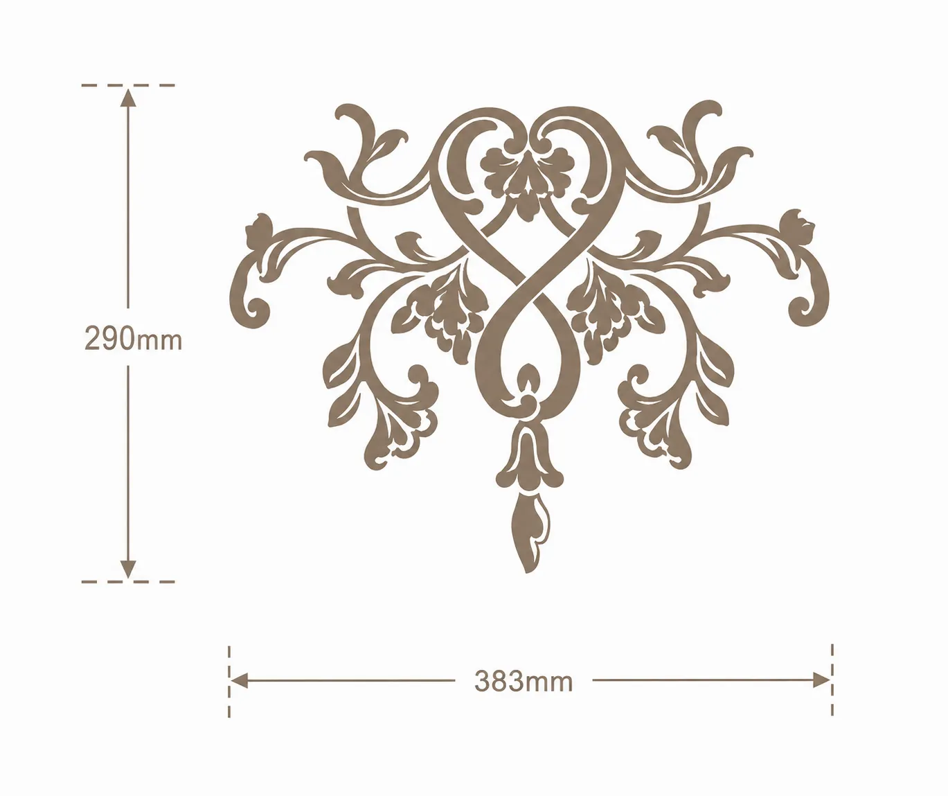 Format de Ornement mural floral baroque 383 x 290 mm – Applique décorative à volutes et clochettes