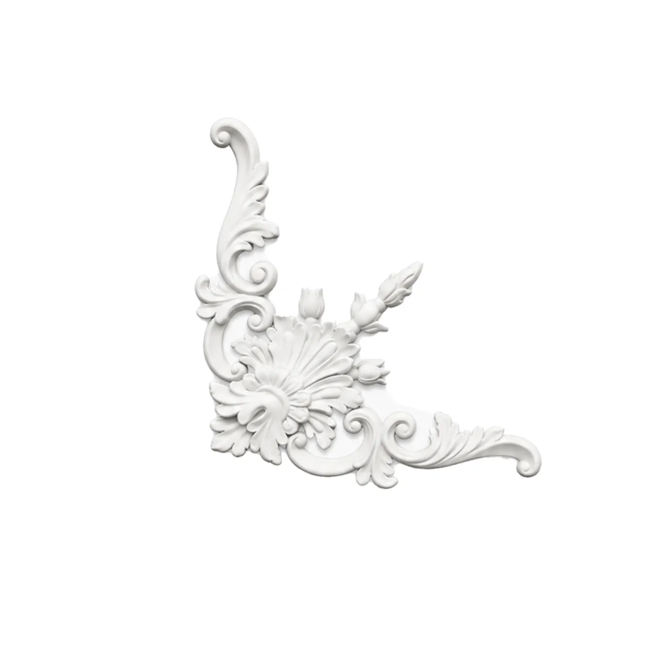 Ornement d'angle floral 190 x 190 mm – Applique décorative à rosace et volutes