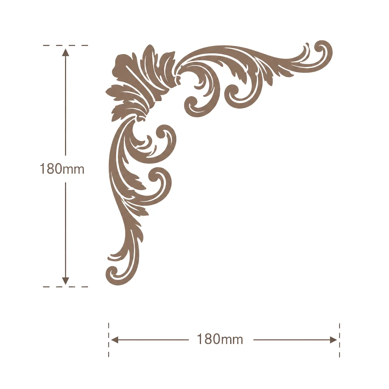 Format de Ornement d'angle acanthe 180 x 180 mm – Applique décorative à volutes