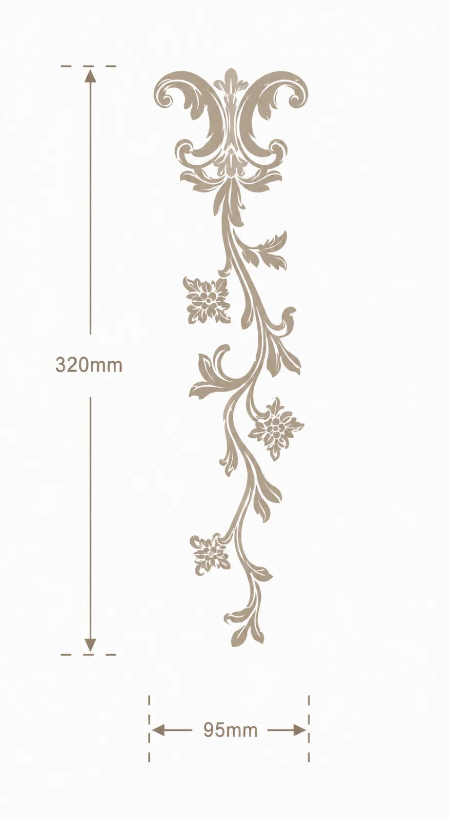 Format de Ornement mural guirlande fleurie 95 x 320 mm – Applique décorative verticale à volutes
