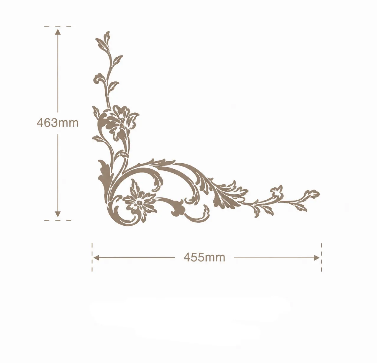 Format de Ornement d'angle rose et acanthe 455 x 463 mm – Paire d'appliques décoratives gauche et droite