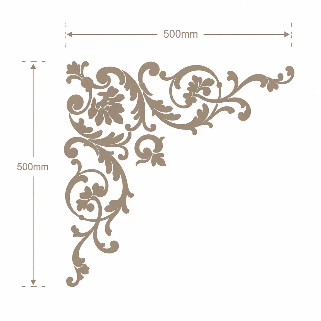 Format de Ornement d'angle floral 500 x 500 mm – Applique décorative à rinceaux et rosaces
