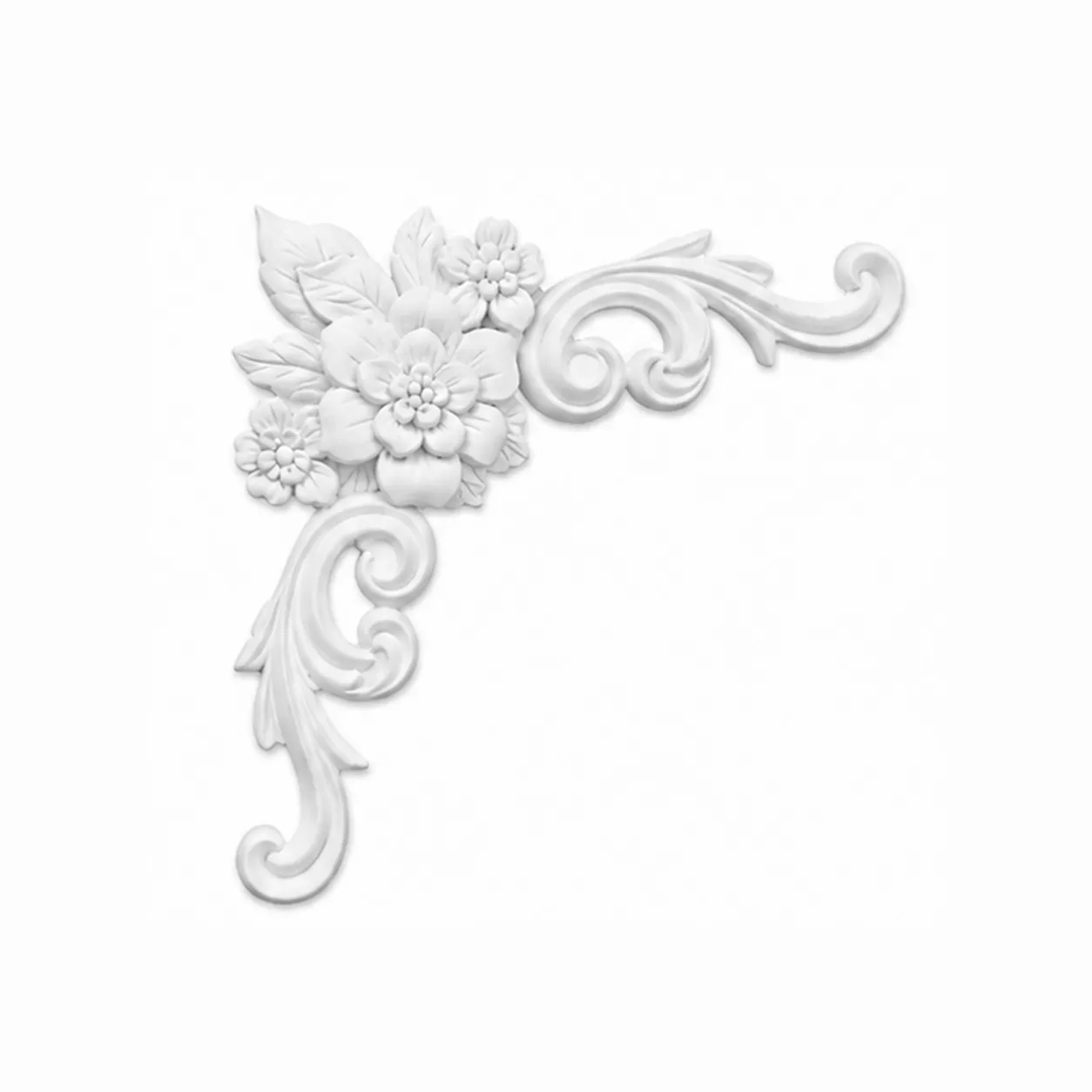 Ornement d'angle fleuri 132 x 132 mm – Applique décorative de coin à rose et volutes
