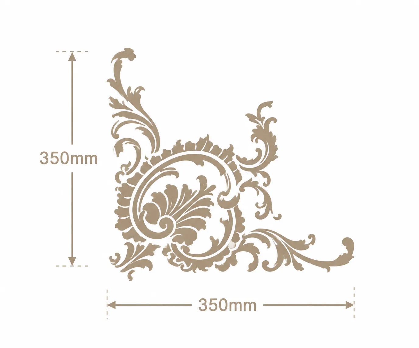 Format de Ornement d'angle acanthe rocaille 350 x 350 mm – Paire d'appliques décoratives gauche et droite