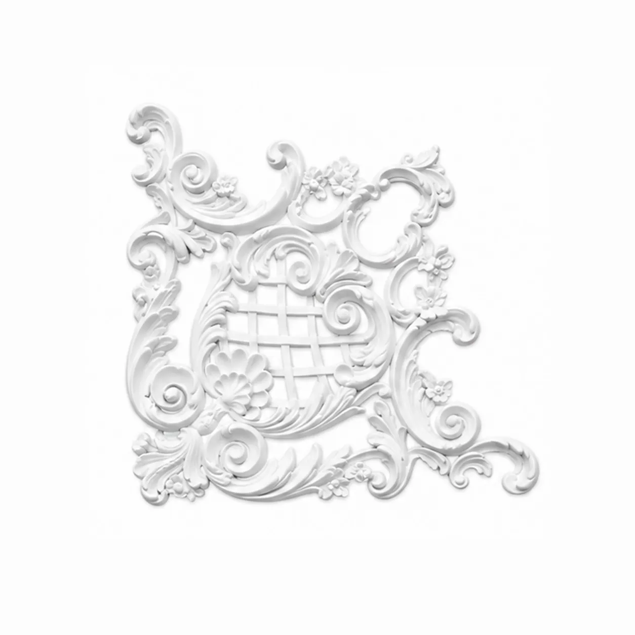 Ornement mural treillage fleuri 655 x 655 mm – Panneau décoratif à volutes d'acanthe