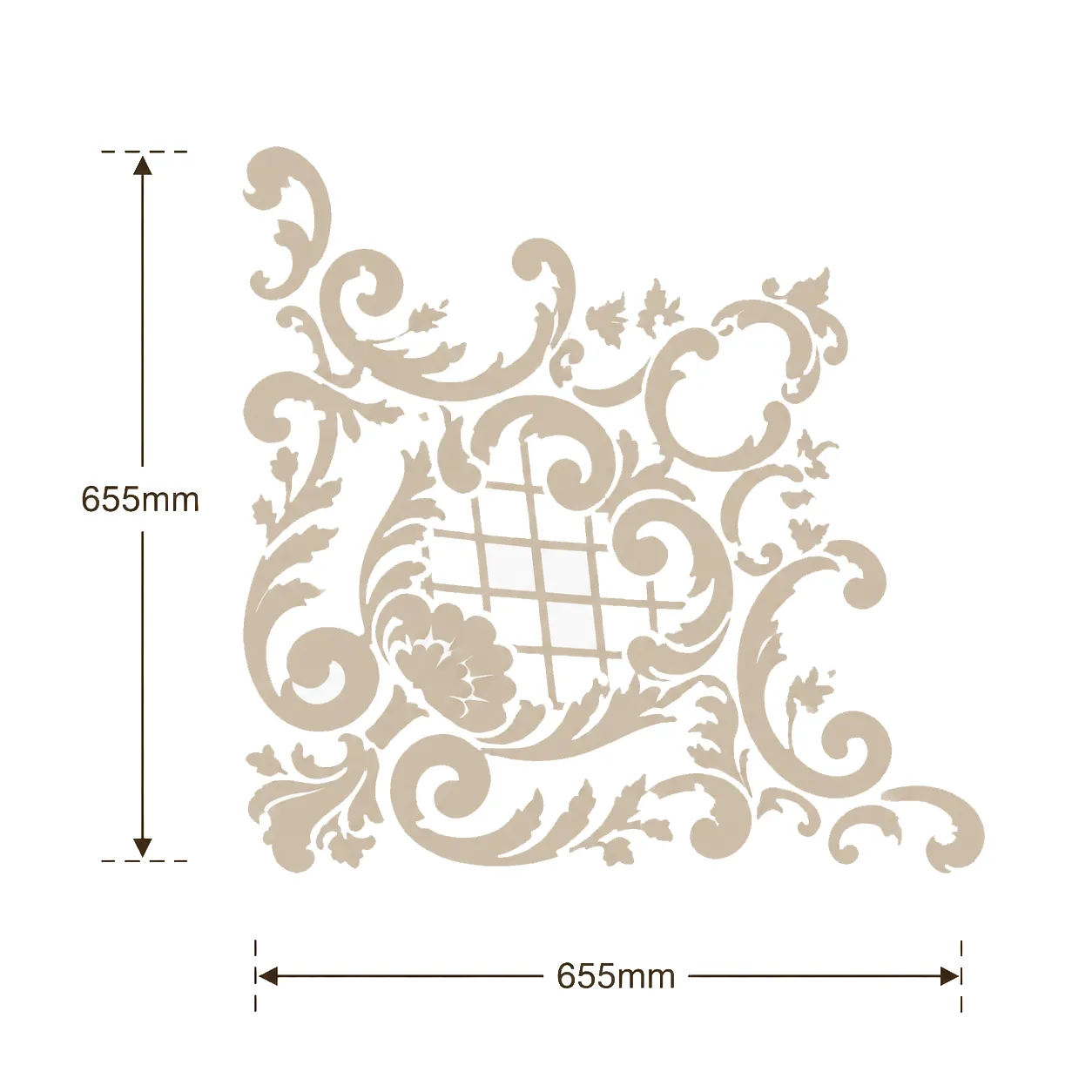 Format de Ornement mural treillage fleuri 655 x 655 mm – Panneau décoratif à volutes d'acanthe