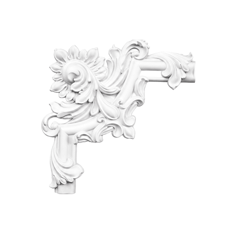 Angle décoratif rosace et volutes 202 x 202 mm – Coin d'encadrement mural