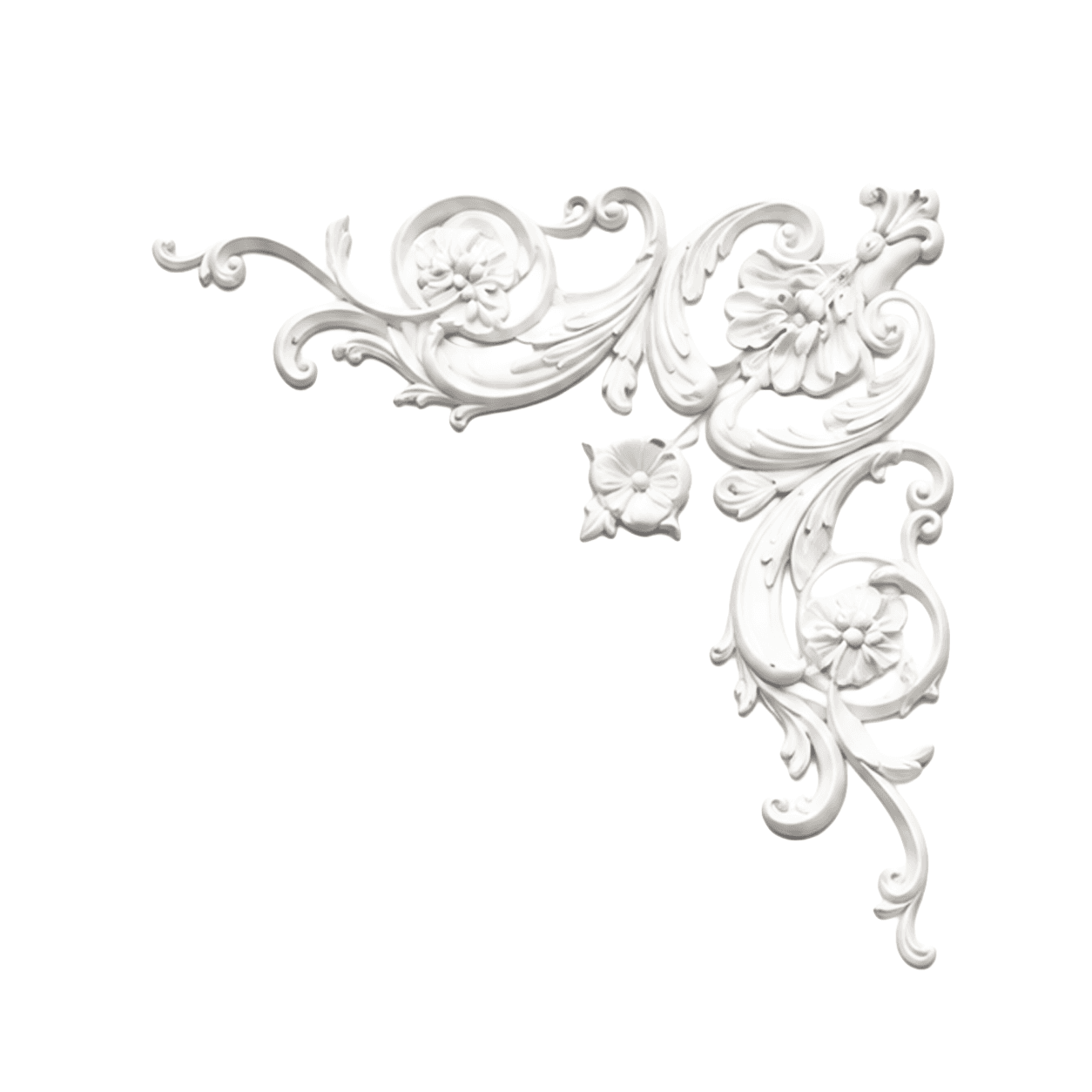 Ornement d'angle floral 786 x 786 mm – Applique décorative à rinceaux et rosaces
